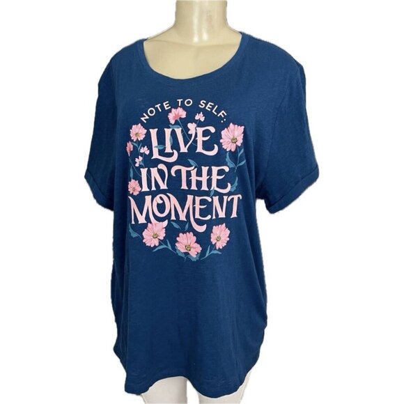 Torrid +3 Blue Floral Live In The Moment Graphic Crew Cotton Short Sleeve Tee - Picture 2 of 6